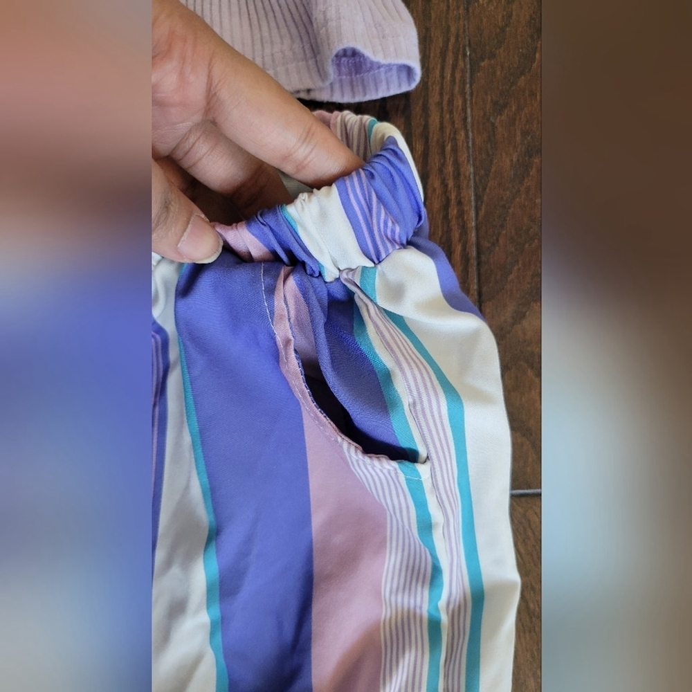 Colorful Girls Top and Purple/Blue Stripped Shorts Set 7 years - Picture 4 of 4
